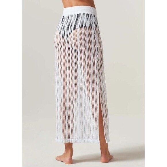 Blanc Noir Linear Maxi Skirt Mesh White Long NWT Womens Size L - Picture 4 of 5
